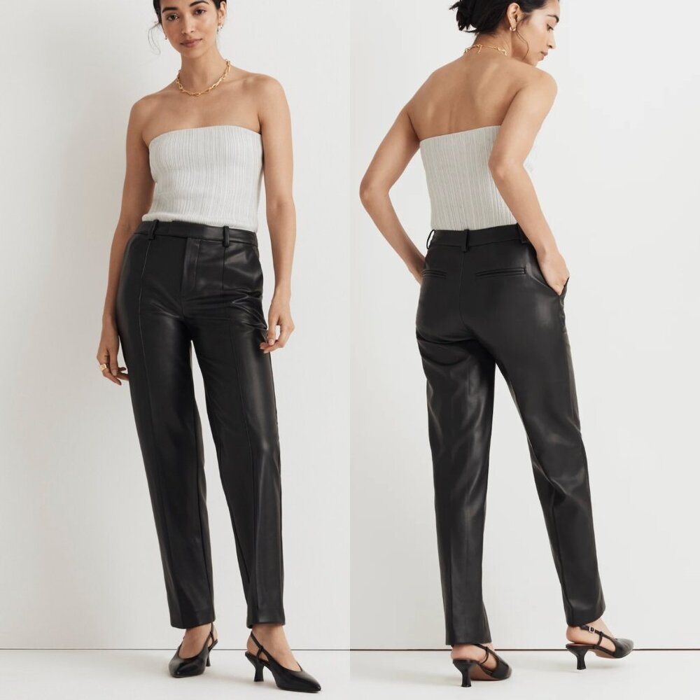 Madewell x Aimee Song Slim Tapered Pants in Faux Leather - True Black - Size 10